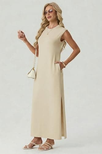 GRECERELLE Women's 2026 Summer Fall Round Neck Anti-Pilling Shift Sweater Maxi Dress with Pockets for Business Casual thumbnail 5