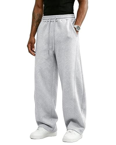 Wangdo Men's Baggy Sweatpants Wide Leg Lounge Cotton Casual Jogging Pants | High waist drawstring,2 Deep pockets,Open bottom,Workout athletic outfits,Loose joggers pants,fashion streetwear,Soft fabric thumbnail 4