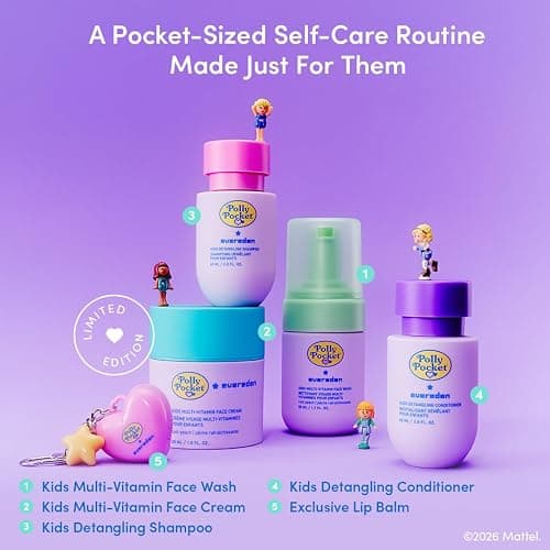 Evereden x Polly Pocket Travel Size Kids Skincare & Haircare Set + Lip Balm | Limited-Edition Gift Box, Kids Skincare & Haircare Minis & Lip Balm Charm, Dermatologist-Tested, TSA Approved, Clean & Vegan thumbnail 2