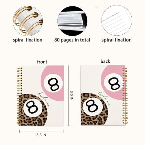 WXHUM Pink 8 Ball Cheetah Notebook Journal for Teen Girls, Journaling Notebook for Women, Funky Cheetah Leopard Journal Notebooks for Girl Work School Study Writing Notes, 5.5x8.3 thumbnail 3