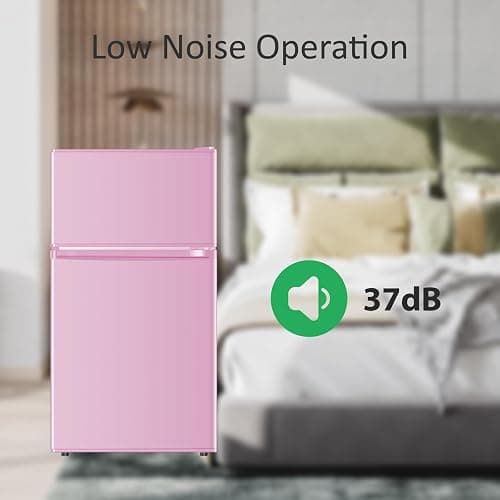 Saeoola Mini Fridge with Freezer, 3.2 Cu.Ft, 2 Doors Compact Mini Refrigerator with Separate Freezer for Dorm, Bedroom, Office, Apartment with 7-Level Temperature Control, Removable Shelves (Pink) thumbnail 7