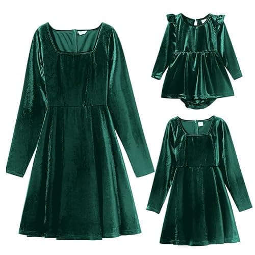 Mommy and Me Christmas Dresses Plaid Velvet Dress Xmas Holiday Party Mom Daughter Matching Outfits Photoshoot thumbnail 2