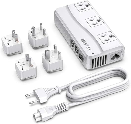 BESTEK Universal Travel Adapter 100-220V to 110V Voltage Converter 250W with 6A 4-Port USB Charging 3 AC Sockets and EU/UK/AU/US/India Worldwide Plug Adapter - Image 1