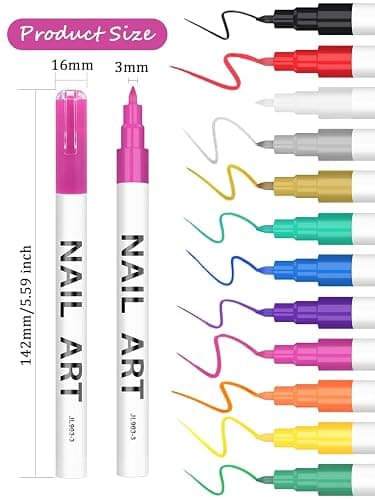 12 Color 3D Nail Art Pens Set, Kalolary Nail Pens Nail Point Graffiti Dotting Pen Drawing Painting Liner Brush for DIY Nail Art Beauty Adorn Manicure Tools thumbnail 2
