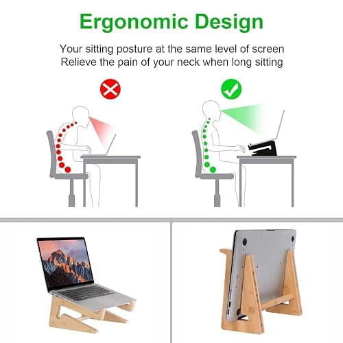 Nuvograin Laptop Stand, Wooden Vertical Laptop Stand for Desk, Bamboo Laptop Stand Compatible with MacBook Air Pro/Dell XPS/Surface pro/HP/Pixelbook/Lenovo, More Laptops 13-17.7inch thumbnail 6