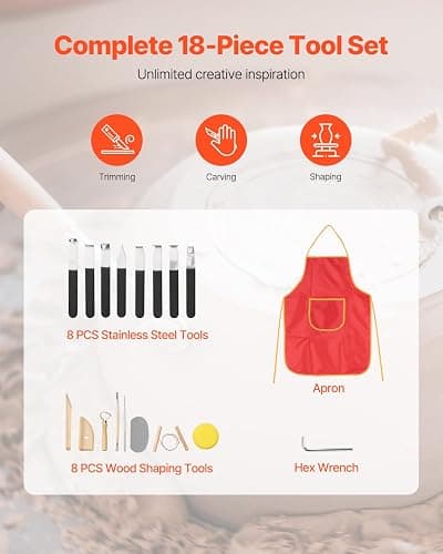 VEVOR 14in/35cm Pottery Wheel for Adults, 0-2in Lift-Table 450W Professional Pottery Kit with Foot Pedal Detachable Basin DIY Art Clay Potter's Wheel for Kids Adults Beginners at Home Pottery, White thumbnail 6