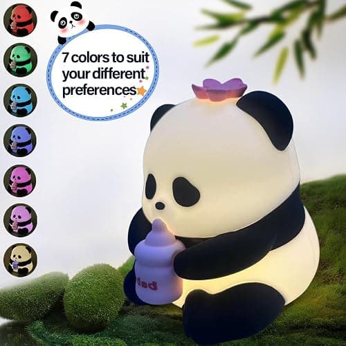 Myratts Led Cute Panda Night Light with 7 Colors, Dimmable Timer Nursery Lamps, Rechargeable Touch Control Night Lamp for Kids Adults, Used for Camping Party Room Decor(Flower Panda) thumbnail 2