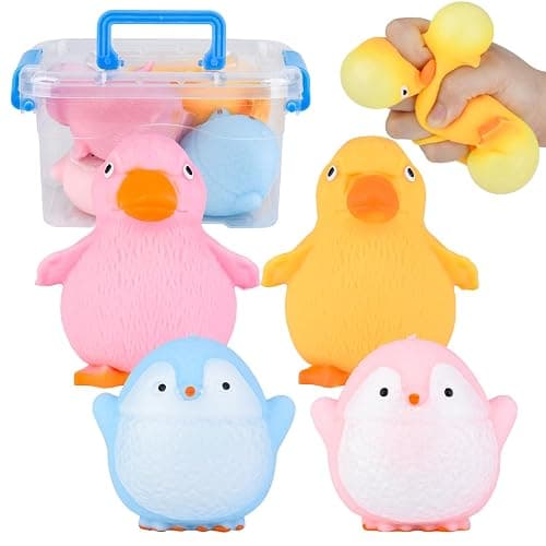 Squishy Fidget Toys Stress Balls,Tedmax 4PCS Cute Penguin & Duck Squeeze Toys,Taba Squishy Packs Perfect for Kids Sensory Play,Anxiety & Stress Relief for Adults Teens Party Favors,Classroom Prizes - Image 1
