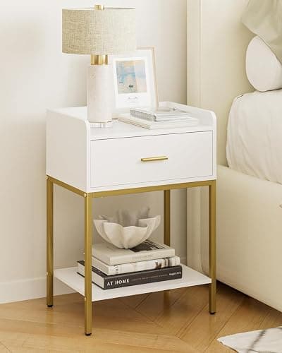 Masupu Nightstand,3-Tier Modern Bedside Night Stand with Storage Drawer and Shelf,Small End Side Table for Bedroom,Living Room,White (Without Outlet, White) thumbnail 3