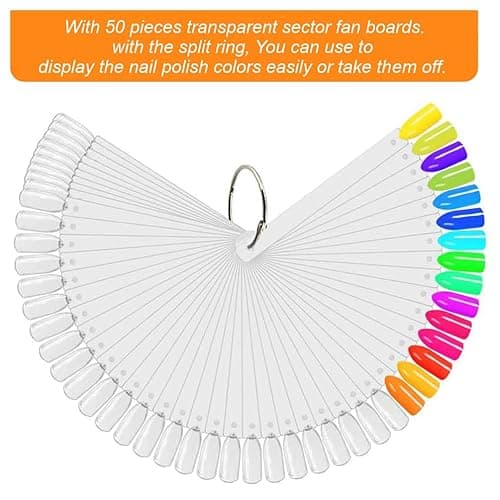 JASSINS 50 Pcs Nail Swatch Sticks with Ring and Numbered Tips - Clear Fan-shaped Display for Nail Art Polish Practice thumbnail 4