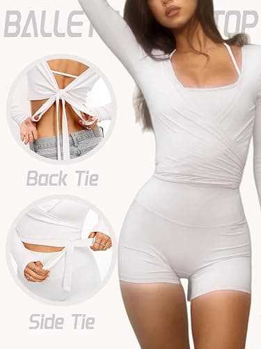 Danysu Ballet Wrap Tops Long Sleeve Cross Tie Crop Shirts Deep V-Neck Dance Clothes Fall Cardigans thumbnail 4