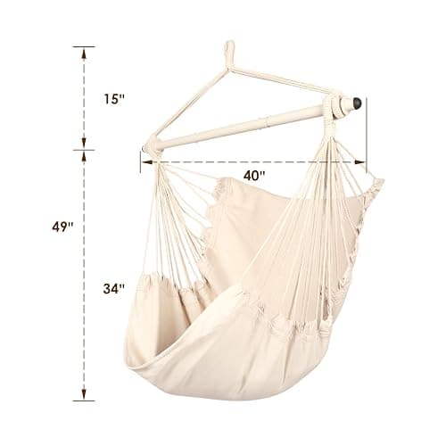 Highwild Hammock Chair Hanging Rope Swing - Max 500 Lbs - Steel Spreader Bar with Anti-Slip Rings - for Any Indoor or Outdoor Spaces (Beige) thumbnail 3