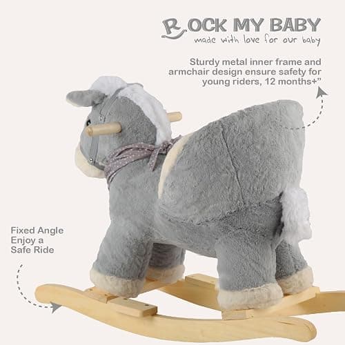 Rock My Baby Rocking Gray Horse with Chair, Plush Stuffed Rocking Pony with Realistic Sound, Baby Rocker Animal for Toddlers 1-3 Ride on,CPC Certified thumbnail 7