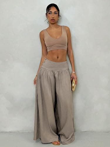 Milumia Women's Low Rise Wide Leg Linen Pants Flowy Casual Palazzo Trousers | Business Casual Outfits, Low Waist,Oversized,Teacher Outfits,Wear To Work, Trendy Casual thumbnail 3