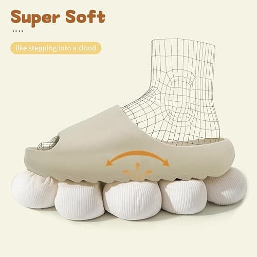 xinlanlin Kids Cloud Slides Slippers For Girls Boys,Pillow House Slippers Non-Slip Super Soft Quick Drying Shower Cushioned Slides Bathroom Thick Sole Sandals Indoor Outdoor Slippers - C-khaki-1 - 3.5-4 Big Kid thumbnail 3