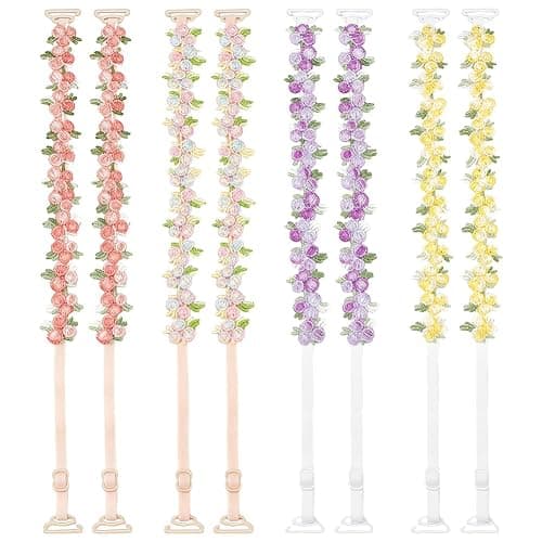 FREEBLOSS 4 Pairs Decorative Floral Bra Straps Removable Invisible Bra Straps Replacement for Bra Shoulder Straps Adjustable Floral Bra Straps Decorative Bra Straps for Women Multicolor - Image 1
