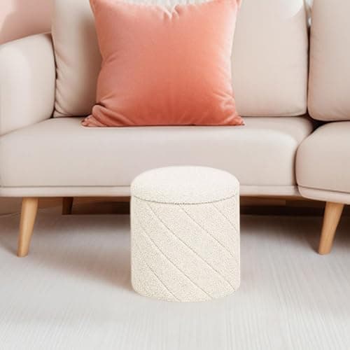 B FSOBEIIALEO Ottoman with Storage, 33cm Boucle Round Ottoman, Cream White | Ottomans with Removable Tray Lid, Foot Rest Stool, Twisted Design Coffee Table, for Dorm, Living Room thumbnail 8