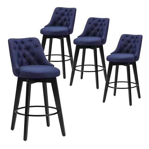 Virabit Swivel Bar Stools Set of 4, Linen Counter Height Bar Stool with Back, Upholstered Bar Stools for Kitchen Island, Dining, Cafe, Pub (Navy Blue) - Set of 4 - Blue thumbnail 6