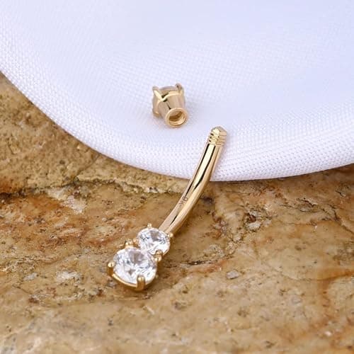OUFER 14K Solid Gold Belly Navel Button Ring Clear 5A Cubic Zirconia Design Belly Rings Piercing Jewelry thumbnail 4
