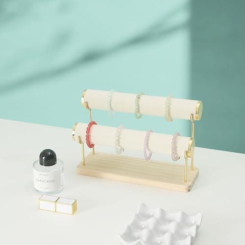 Coward Armbandhalter-Ständer-Gestell, abnehmbarer Armband-Display-Organizer, T-Stange mit Holzsockel für Armreifen, Uhren, Haargummis, Schmuckaufbewahrungstürme für Zuhause, Schreibtisch oder thumbnail 2