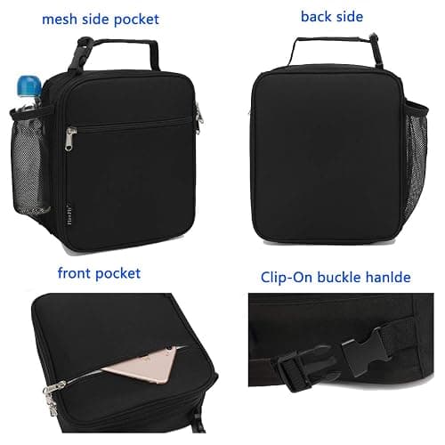 FlowFly Kids Lunch Box Insulated Letter Print Soft Bag Mini Cooler Back to School Thermal Meal Tote Kit for Girls, Boys, Black thumbnail 5