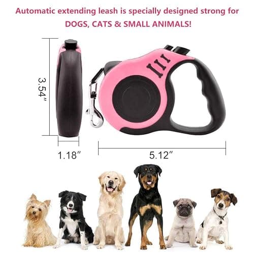 Retractable Dog Leash for Medium - Small Dogs and Cats - 16.5FT Tangle Free, Heavy Duty Walking Leash with Anti Slip Handle, Pause and Lock Strong Nylon Tape thumbnail 5