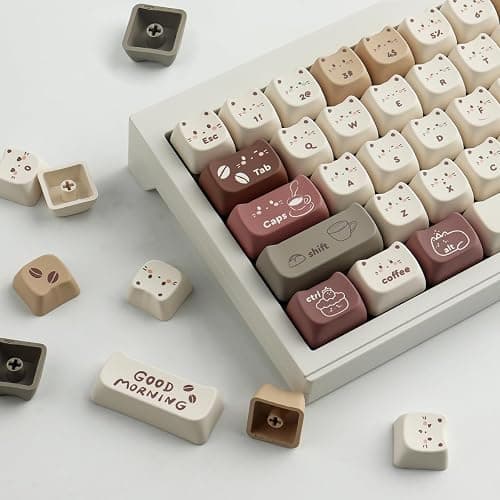 TYRIXKI PBT Keycaps 142 Keys Cute Keycaps Dye-Sublimation Coffee Cat Keycap Mao Profile Custom Keycap for Cherry Gateron MX Swithes Mechanical Gaming Keyboards thumbnail 3