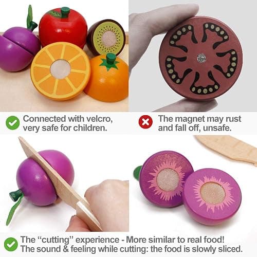 Wooden Play Food for Kids Kitchen Cutting Fruits Toys for Toddlers Pretend Vegetables Gift for Boys Girls Educational Toys thumbnail 5