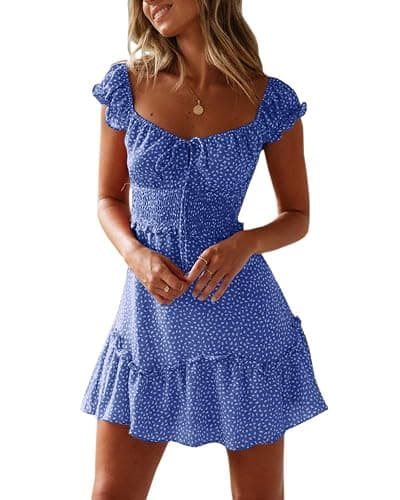 YOBECHO Womens Summer Ruffle Sleeve Sweetheart Neckline Printing Dress Mini Dresses - Image 1