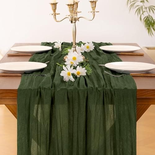 Cheesecloth Table Runner Fall Boho Wedding Birthday Party Home Decor | Olive Green 2pcs Rustic Gauze 10FT Cheese Cloth Sheer Farmhouse Dining Runner for Baby Shower Bridal Holiday Decorations thumbnail 2