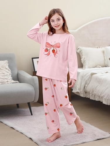 Umeyda 2-Piece Pajama Set for Girls, Cotton Cartoon Pattern Sleepwear Pjs Set Size 5-14 thumbnail 5