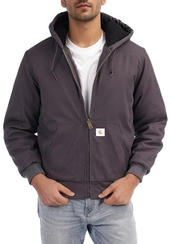TUAOVA Men's Loose Fit Quilted Flannel Lined Workwear Waterproof Active Jacket Hooded Work Coat - Image 1