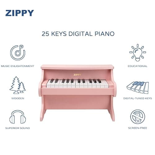 ZIPPY Kids Piano Keyboard, 25 Keys Digital Piano for Kids, Mini Music Educational Instrument Toy, Wood Toy for Toddlers Girls Boys (Pink) thumbnail 3