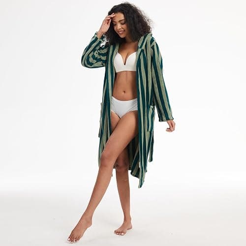 Terry Striped Robe - Cotton Kimono Terry Cloth Bathrobe thumbnail 5