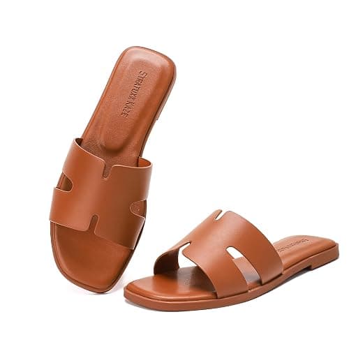 Stratuxx Kaze Open Toe Flat Dress Sandals Womens Slide Comfortable Summer Black, White, Tan Sandals for Women - Image 1