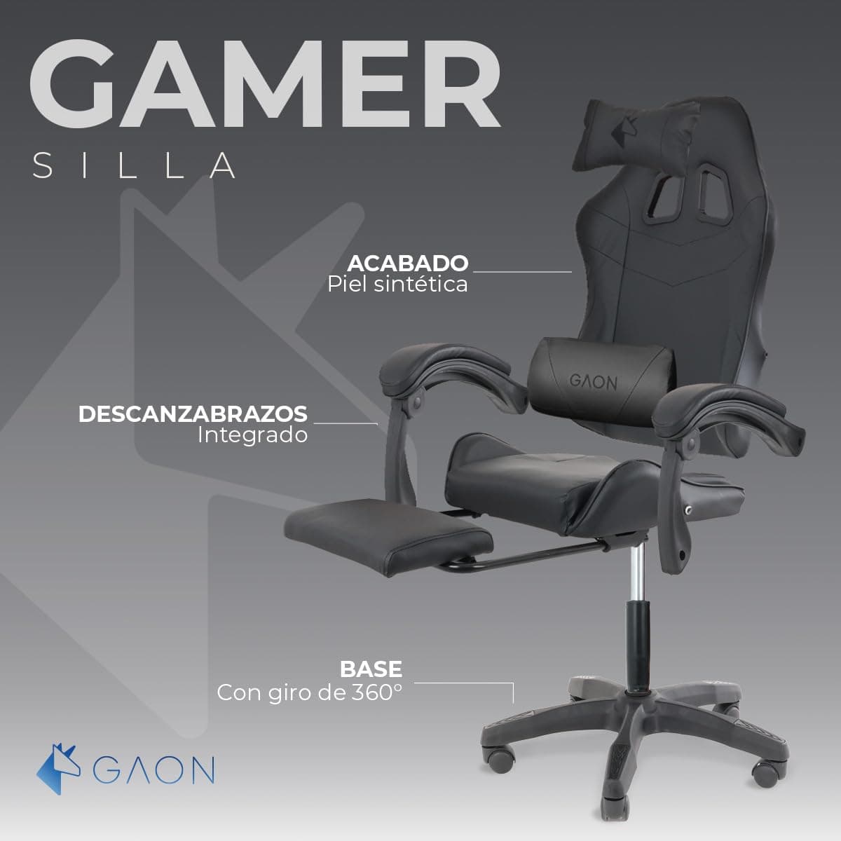 Silla Gamer Ergomomica con Reposapies Abatible de Altura Ajustable con Soporte Lumbar Acolchado para Espacios Gamer Escritorio o Oficina + Kit de Almohadillas thumbnail 6