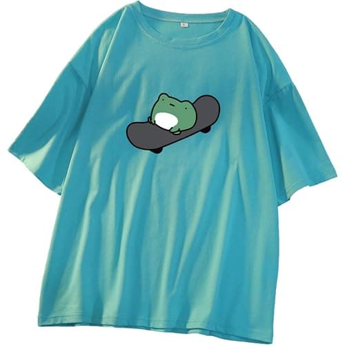 Skateboard Frog Summer Women Short Sleeve T-Shirt Cartoon Printing Pattern Kawaii Korean Tops thumbnail 5