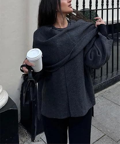 Col écharpe asymétrique pour Femmes Veste de Couleur Unie Mode Vintage élégant Automne et Hiver Haut décontracté à Manches Longues pour Femmes thumbnail 4