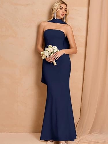 Women's Summer Bodycon Tube Wedding Guest Maxi Dresses for Bride with Scarf | 2026 Auraxe White Long Formal Strapless Bridemaid Dress Elegant Summer Spring Bridal Shower Engagement Party Wedding Dress thumbnail 5