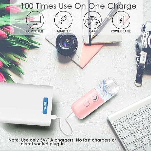 GIVERARE Nano Facial Steamer, Handy Mini Mister, USB Rechargeable Mist Sprayer, 30ml Visual Water Tank Moisturizing&Hydrating for Face, Daily Makeup, Skin Care, Eyelash Extensions-Pink thumbnail 7