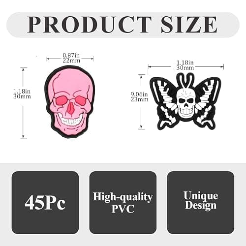 Ziigole Gothic Shoe Charms for Adult, 45Pcs Black Goth Shoe Decoration Charms for Clog Sandals, DIY Horro Emo Shoe Charms Accessories for Halloween Party Favor thumbnail 4