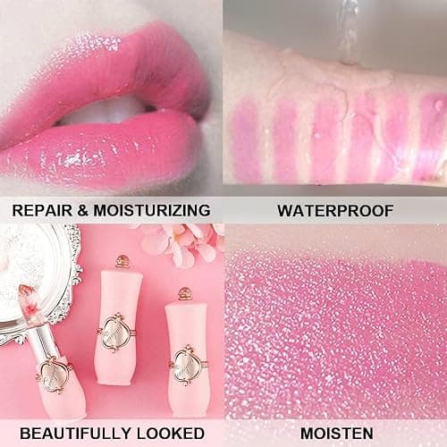 BINGBRUSH 2Pcs Color Changing Lipstick,Pink Crystal Flower Jelly PH Mood Long Lasting Labiales Lip Care Moisturizer Lip Balm Korean Magic Lip Gloss Makeup Lipstick Set for Women thumbnail 4