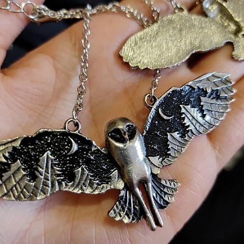 KURTCB Owl Pendant Necklace Vintage Punk Moon Forest Animal Wing Flying Fairy Core Chain Choker Necklace for Women Men thumbnail 4