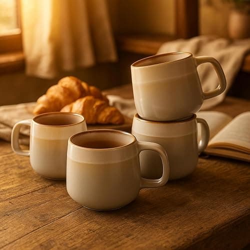 Ava Nord Ceramic Coffee Mugs Set of 4, 12 oz Stoneware Coffee Cups with Comfortable Handle for Latte, Tea, Cappuccino, Cocoa -Microwave and Dishwasher Safe - Modern Unique Aesthetic - Reactive Glaze thumbnail 5