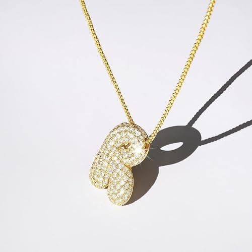 AGGRAD Bubble Letter Necklace, 14k Gold/Silver Balloon Initial Diamond Pendant Chain Necklace Dainty Pave Jewelry Gift for Women thumbnail 6