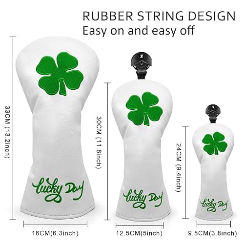 Montela Golf Club Covers Lucky Clover Golf Driver Covers Fairway Wood Head Cover Hybrid Headcover Leather 3 Wood Headcovers Golf Head Covers for Scotty Cameron Taylormade Titleist Odyssey thumbnail 2