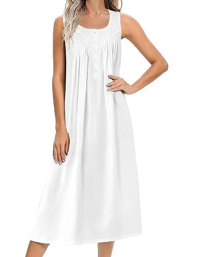 Ekouaer Nightgowns for Women Cotton Long Night Gown Sleeveless Sleep Dress Victorian Nightdress Ladies Sleepwear S-XXXL - Image 1