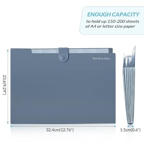 SKYDUE Expanding File Organizer with 8 Pockets, Accordion File Folders with Labels, Portable Document Paper Bill Receipt Organizer, Home College School Office Supplies, Letter Size, Blue thumbnail 6