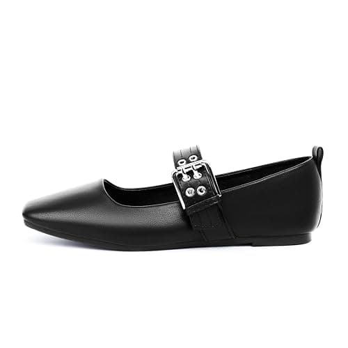 MUSSHOE Womens Ballet Mary Jane Flats Shoes Adjustable Strap Comfortable Square Closed Toe Versatile Chic Footwear with Latex Insole thumbnail 5