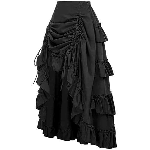 Xiaojmake Women Medieval Renaissance Dress Ruffled Pirate Skirt High Low Steampunk Gothic Maxi Skirts Victorian Ruffled Skirt thumbnail 3